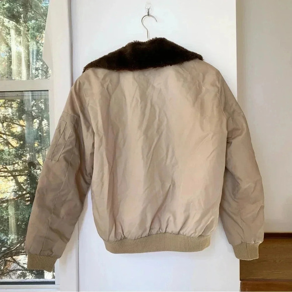 Vintage Sears Bomber Jacket Coat Work Lesirue Fur Collar Tan Brown Oversized - Picture 5 of 13